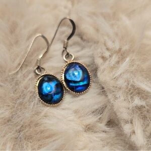 Elegant, handmade stained glass blue silver pierced earrings